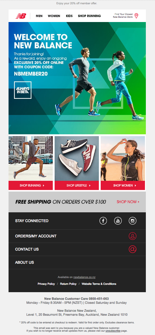 New Balance Welcome Email