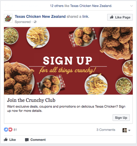 Facebook lead ad example