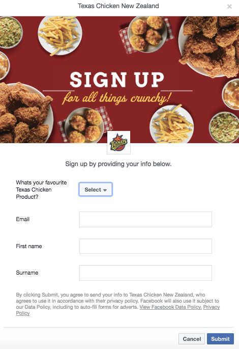 Facebook lead ad form